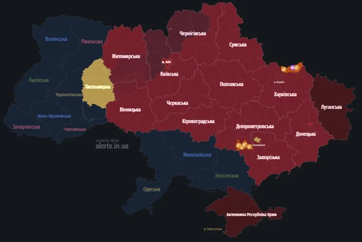 карта воздушных тревог по Украине