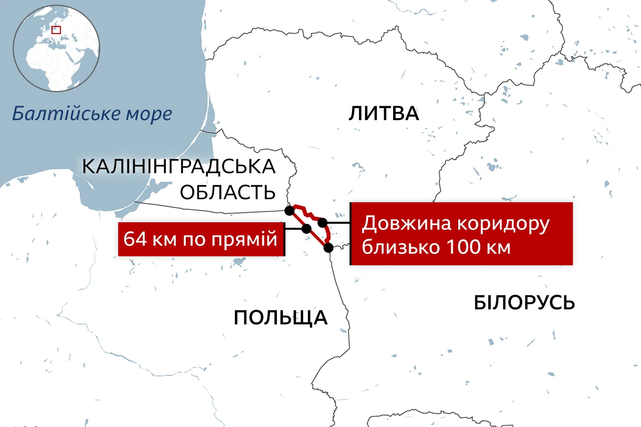 Сувальський коридор на карті Джерело: BBC