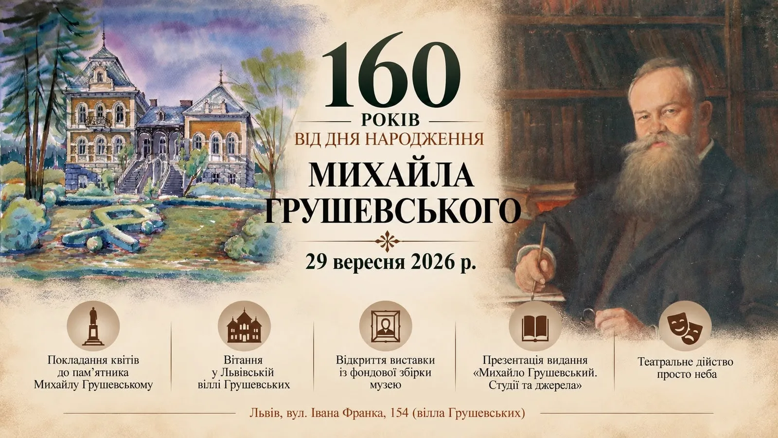 Ювілей Михайла Грушевського у Львові відзначать не лише безкоштовним входом до його вілли-музею