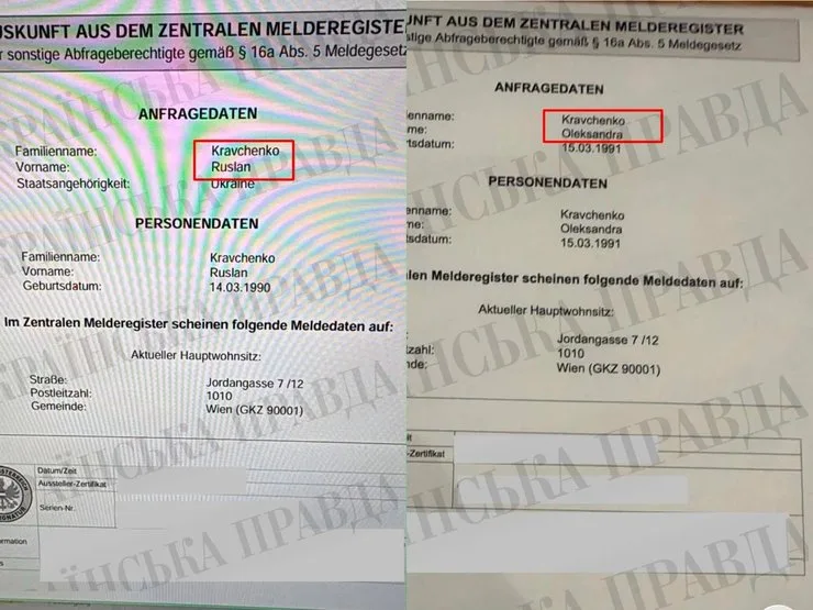 данные из австрийского Центрального реестра регистрации места жительства о Руслане Кравченко