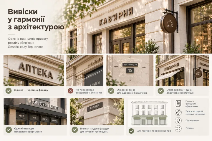 У Тернополі пропонують встановити нові правила для розміщення вивісок