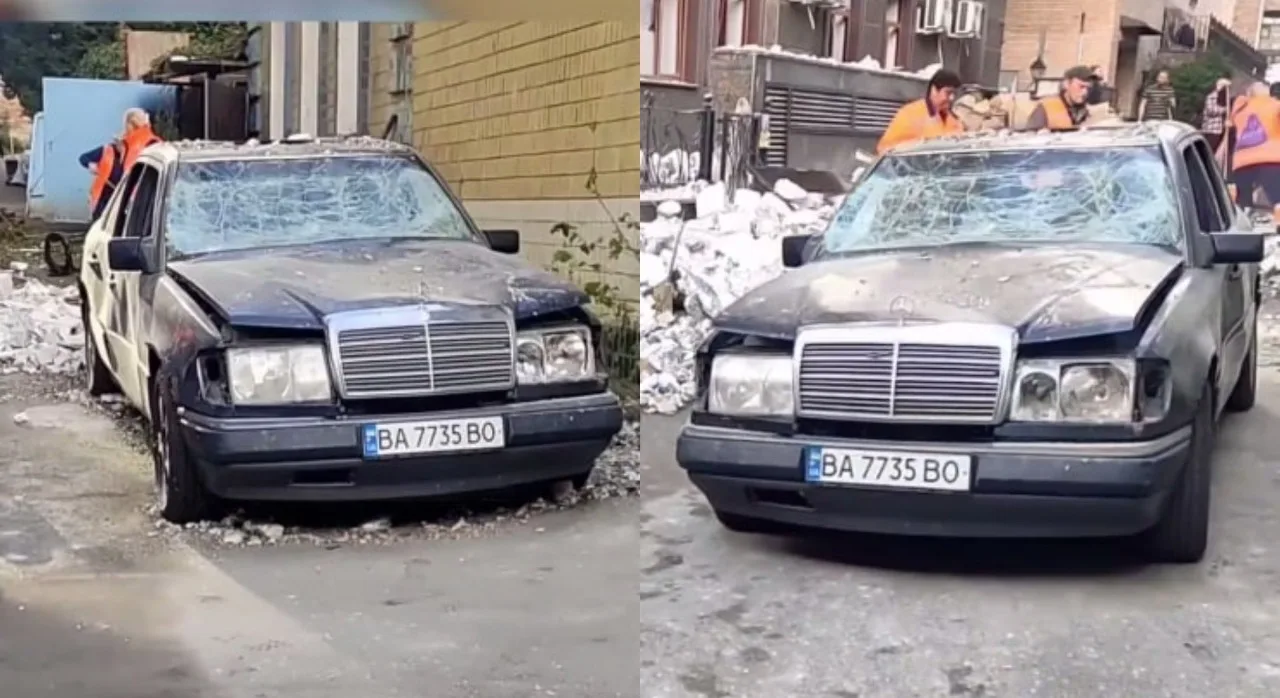 "Немецкая прочность": в Киеве легендарный Mercedes чудом "выжил" после атаки россиян (видео)