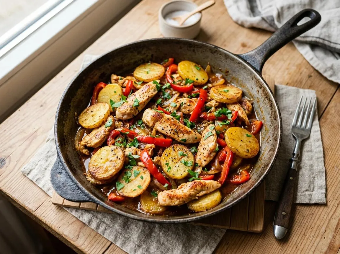 Kartoffelpfanne mit Hähnchen und Paprika Kalorien & Nährwerte