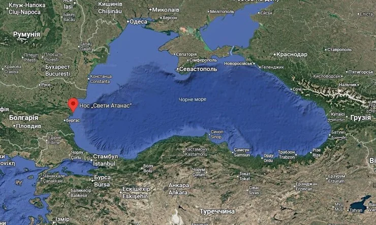 карта с отметкой возле города Бяла на побережье Чёрного моря, где 6 октября дроны нанесли удар по ALFA WATAN, ABLE и ABLE