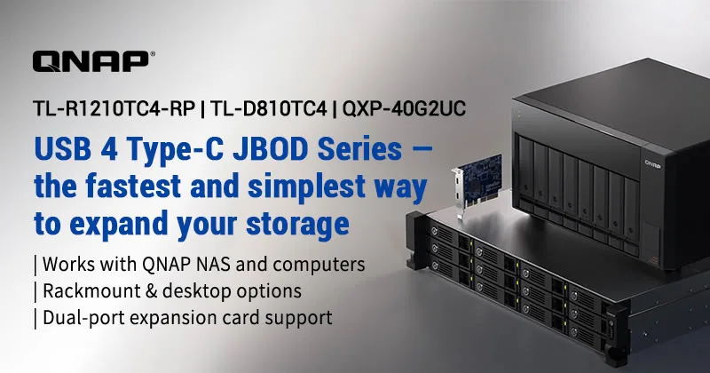 QNAP представила нову серію дискових масивів USB4 JBOD на 8 та 12 відсіків