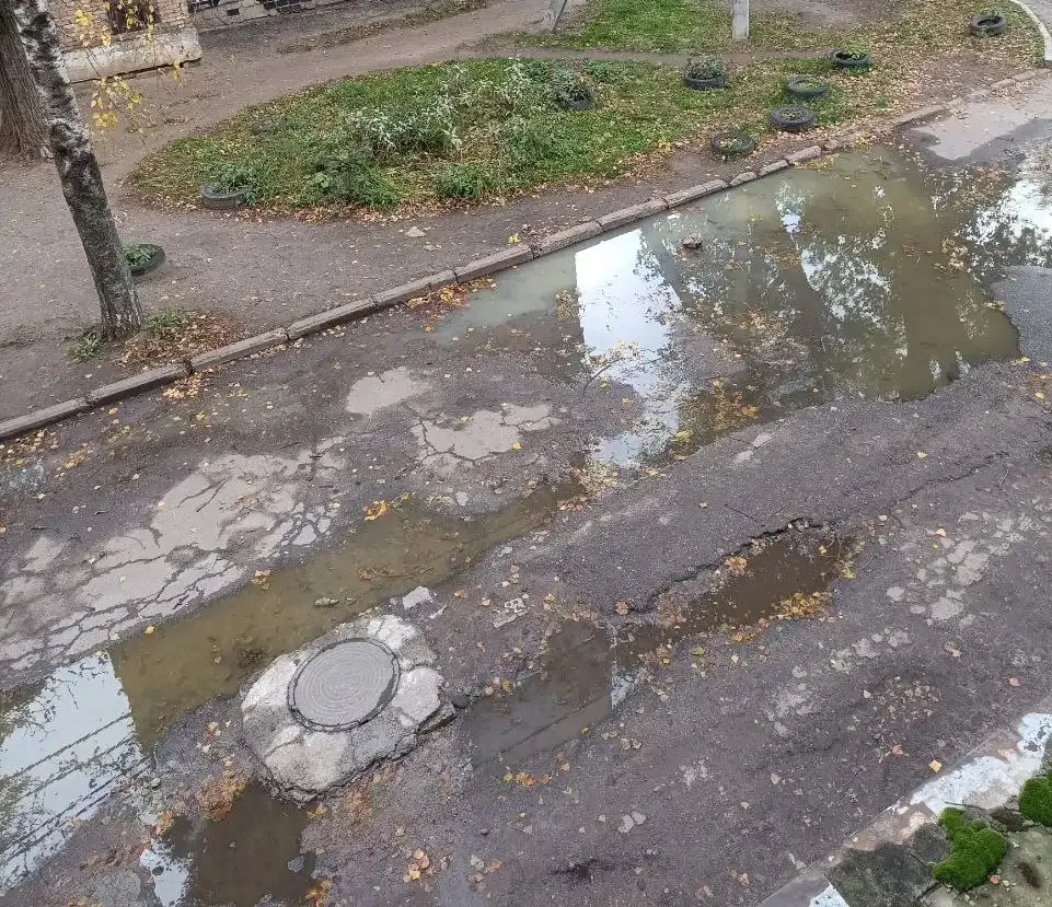 Потік нечистот у дворі на вулиці Героїв-Земляків у Кропивницькому