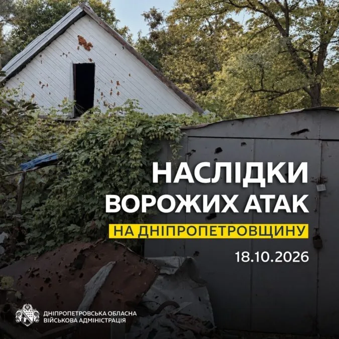 Троє людей дістали поранень. Понад 10 разів ворог атакував три райони Дніпропетровщини - 18.10.2026 Троє людей дістали поранень. Понад 10 разів ворог атакував три райони Дніпропетровщини - 18.10.2026