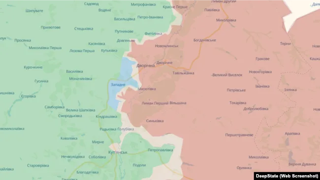 Ділянка фронту зі звільненою територією поблизу Дворічної станом на 13 жовтня 2026 року