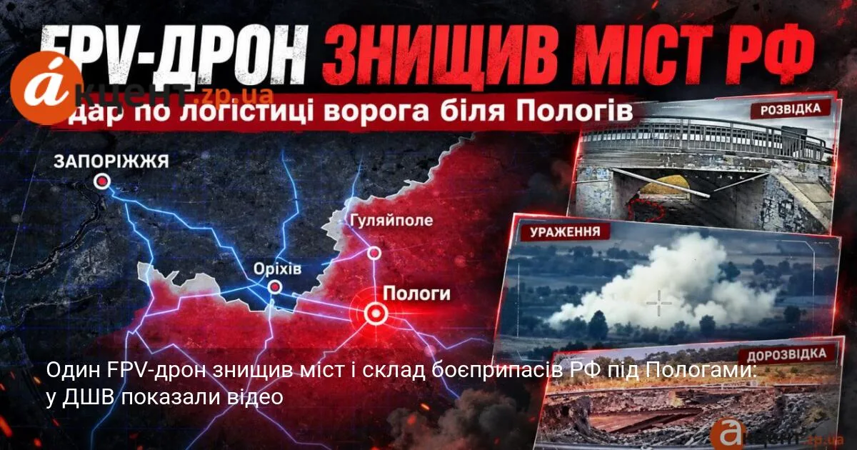 Один FPV-дрон знищив міст і склад боєприпасів РФ під Пологами: у ДШВ показали відео