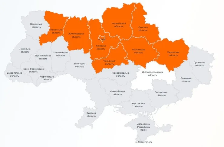 инфографика об отключениях электроэнергии в областях Украины 20 октября