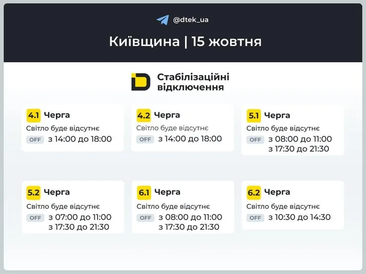 как будут отключать свет в Киевской области