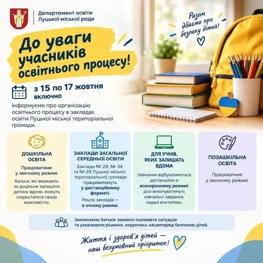 Як навчатимуться школярі Луцької громади через часті атаки росіян