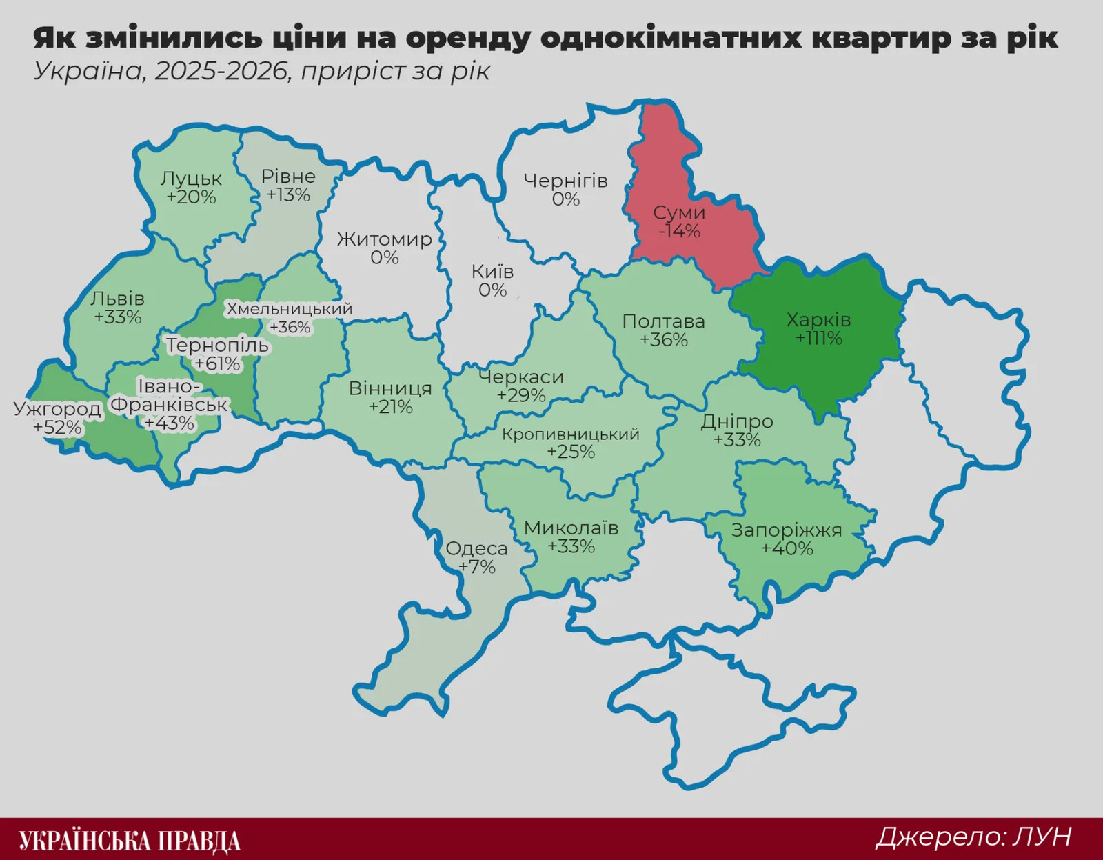 Як змінились ціни на оренду однокімнатних квартир за рік Джерело: ЛУН