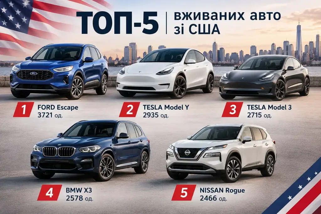 ТОП-5 найпопулярніших вживаних авто зі США в Україні