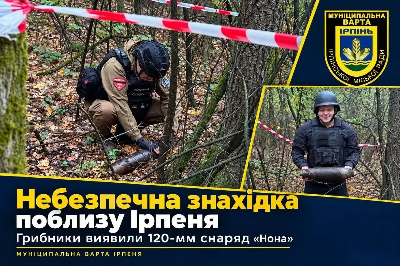 У лісі біля Ірпеня грибники знайшли 120-мм снаряд