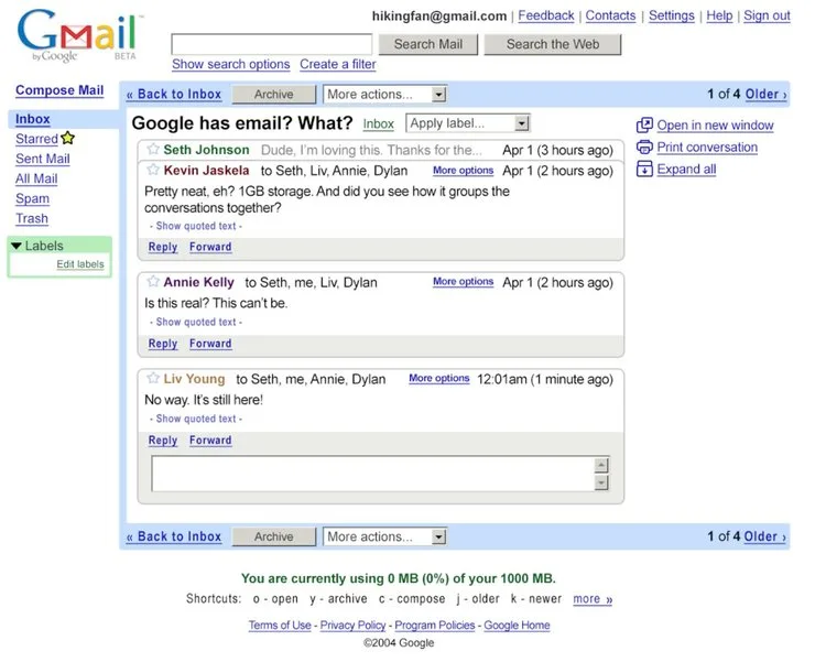 Gmail 2004 интерфейс сайт