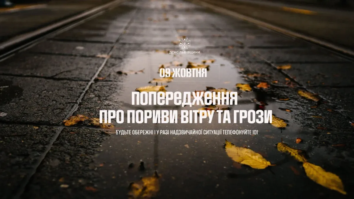 На Львівщині 9 жовтня очікуються пориви сильного вітру та грози