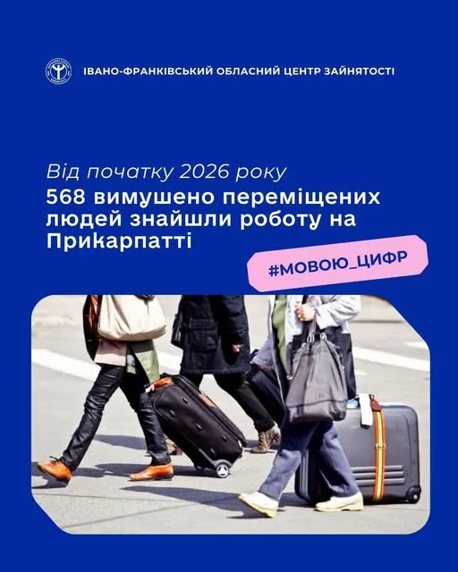 Від початку року на Прикарпатті 568 ВПО знайшли роботу