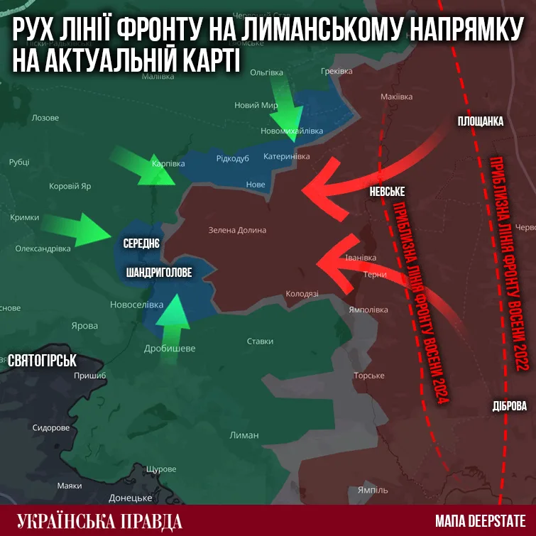 Приблизний рух лінії фронту на Лиманському напрямку