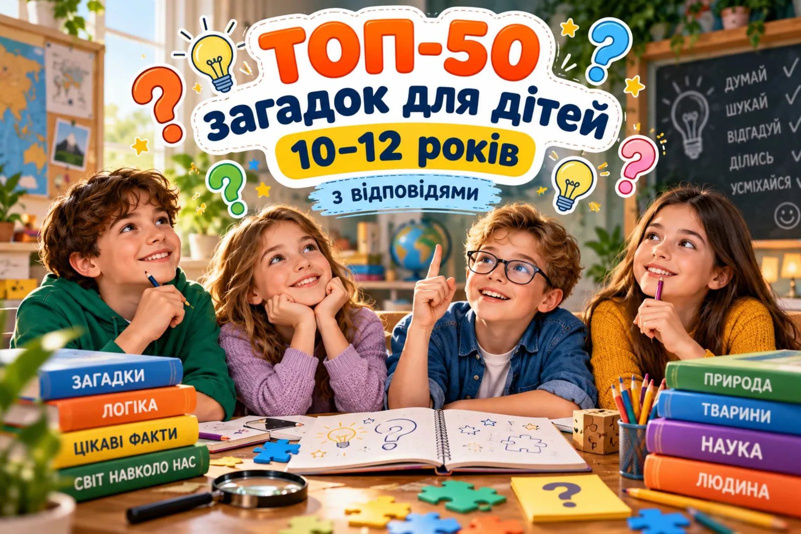 ТОП-50 загадок для дітей 10–12 років з відповідями: цікаві логічні, складні та смішні завдання для розвитку кмітливості