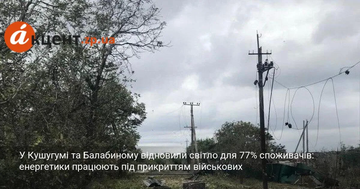 У Кушугумі та Балабиному відновили світло для 77% споживачів: енергетики працюють під прикриттям військових