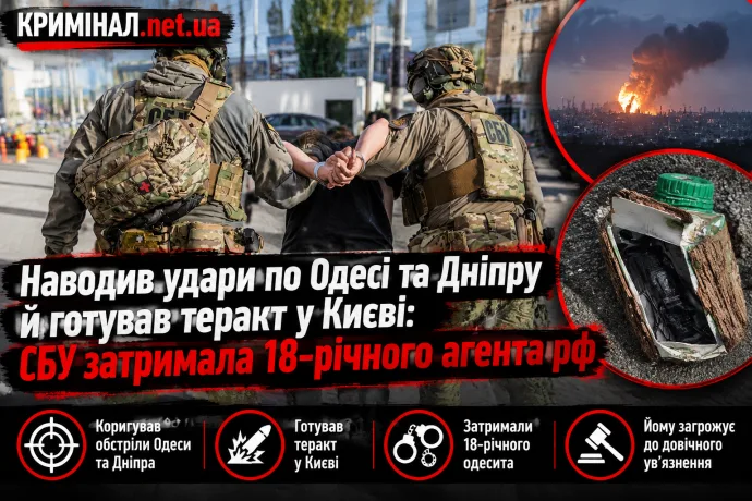 Наводив удари по Одесі та Дніпру й готував теракт у Києві: СБУ затримала 18-річного агента рф