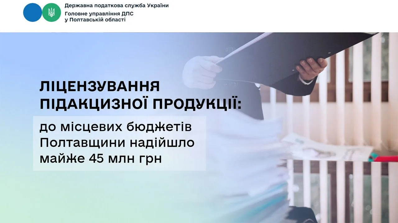 Ліцензування підакцизної продукції: до місцевих бюджетів Полтавщини надійшло майже 45 млн грн