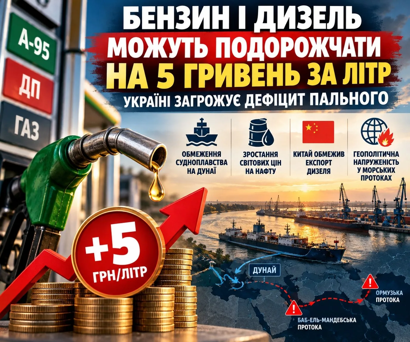 Ціни на пальне для одеситів можуть зрости на 5 гривень через обміління Дунаю