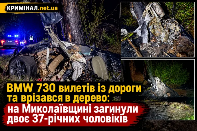 BMW 730 вилетів із дороги та врізався в дерево: на Миколаївщині загинули двоє 37-річних чоловіків