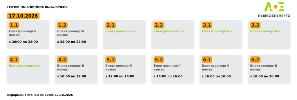 Як вимикатимуть світло на Львівщині 17 жовтня - 1