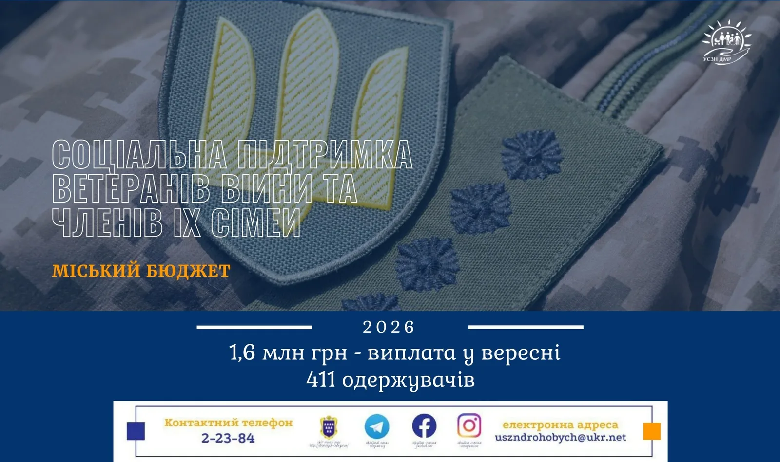 У Дрогобицькій громаді у вересні виплатили 1,6 млн грн соцдопомог ветеранам та їхнім сім’ям