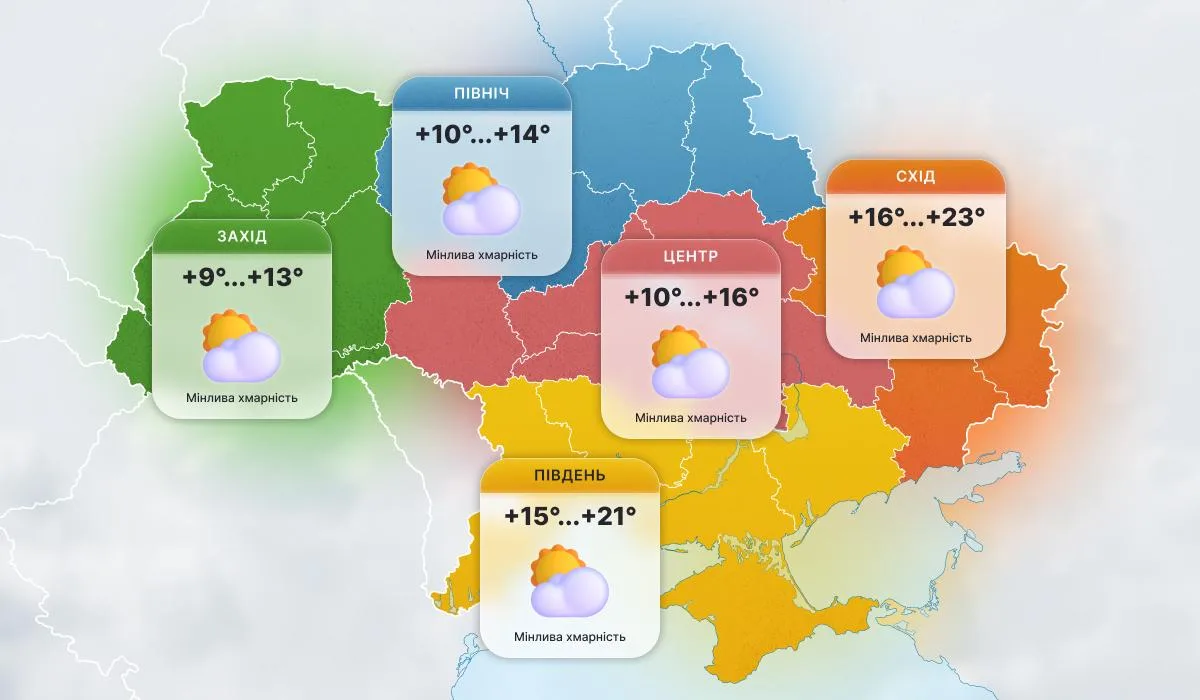 Прохолодно і майже без дощів: якою буде погода в Україні 14 жовтня (карта)