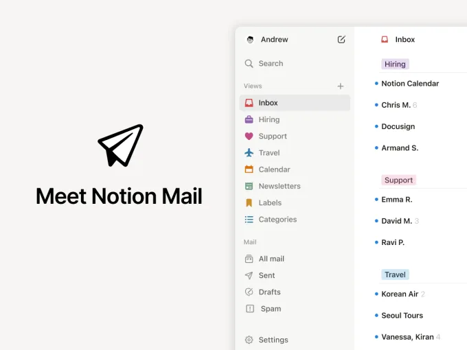 Зображення скріншоту Notion Mail, яке включає вигляд автоматично позначеної папки.