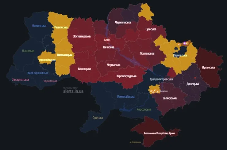карта воздушных тревог в Украине