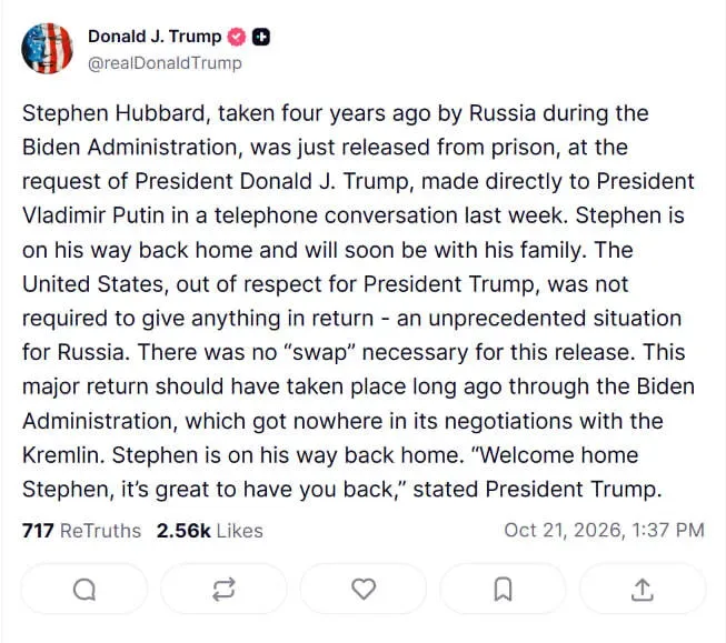 Трамп присвятив звільненню Габбарда три пости, розхвалив себе і РФ, згадав санкції. Що написав