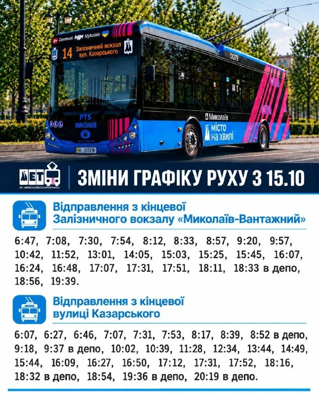Тролейбус №14 у Миколаєві їздитиме за новим графіком