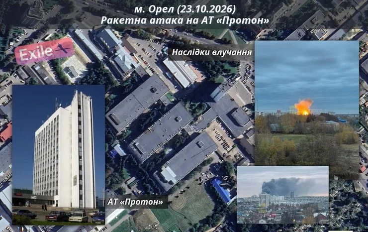 геолокация попадания ракет по заводу "Протон" в Орле 23 октября