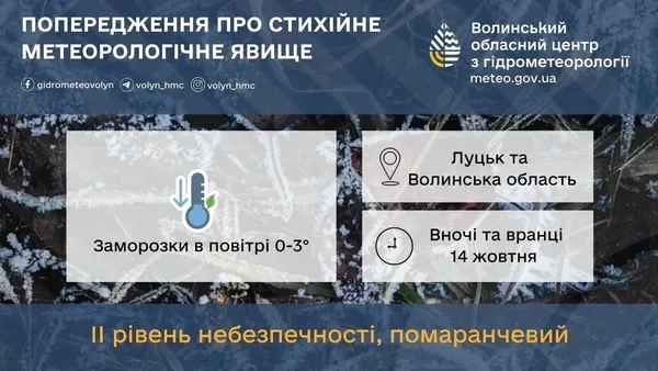 🌡️ До -3° у повітрі: на Волинь сунуть заморозки