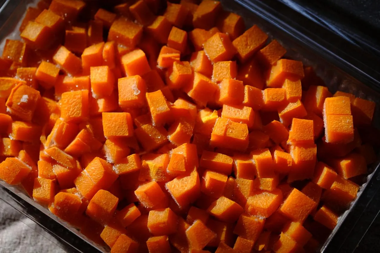 Ripe pumpkin cut into small pieces and frozen