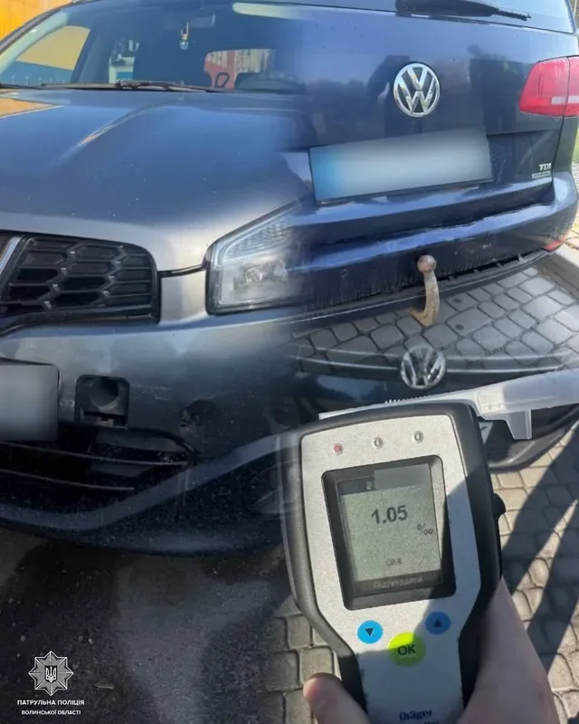 У Луцьку п’яний водій Nissan спричинив ДТП: драгер показав 1,05 проміле