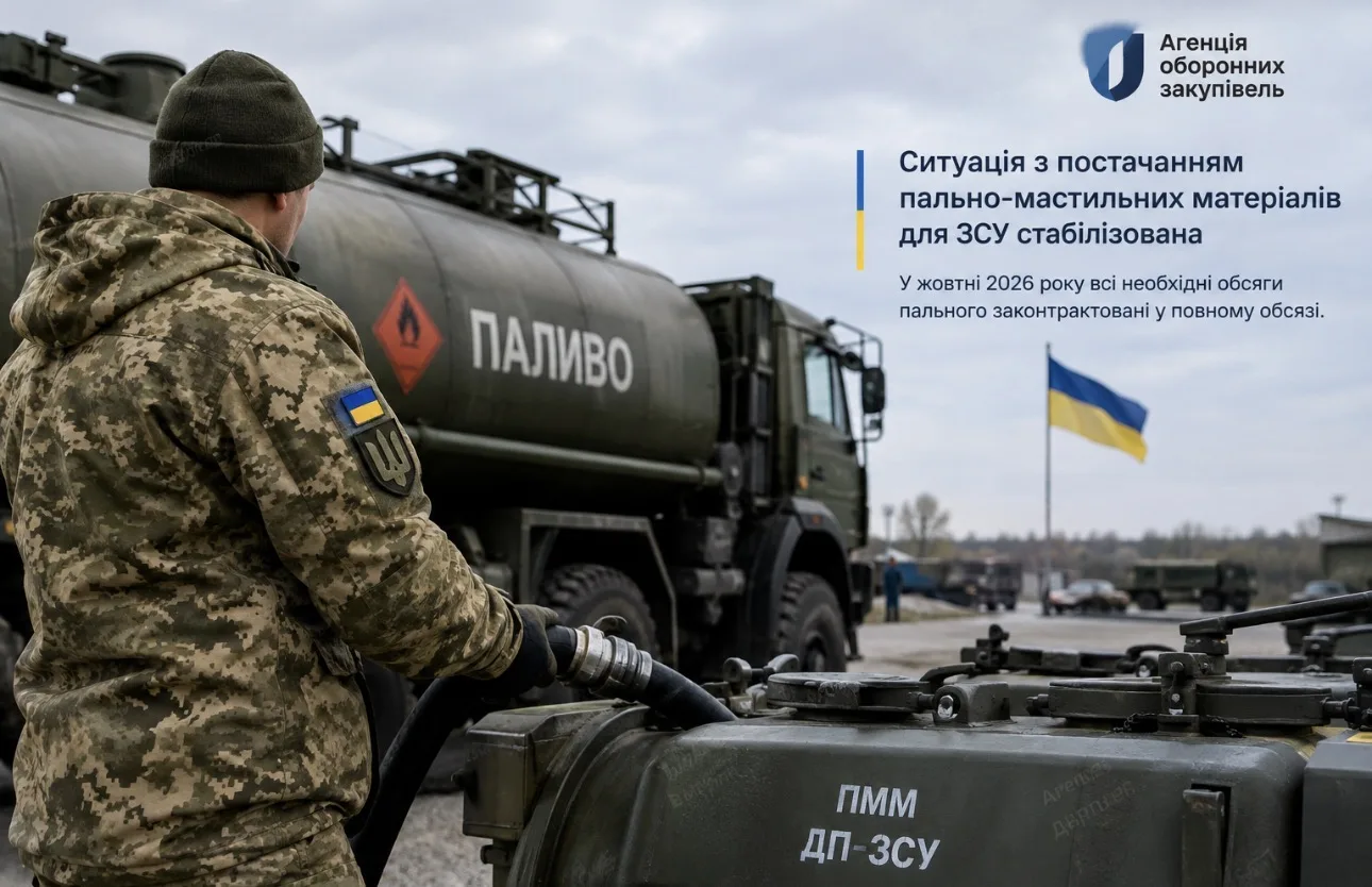 Агенція оборонних закупівель заявила про стабілізацію ситуації з постачанням паливно-мастильних матеріалів для Збройних Сил України на фоні інформації щодо затримок постачання влітку.