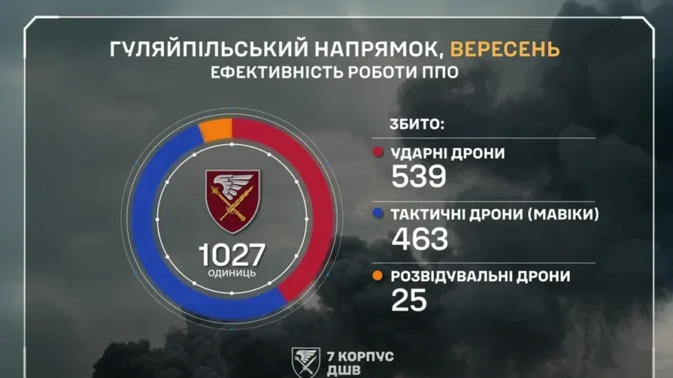 Понад тисяча дронів за місяць: у 7-му корпусі показали роботу ППО на Гуляйпільському напрямку 