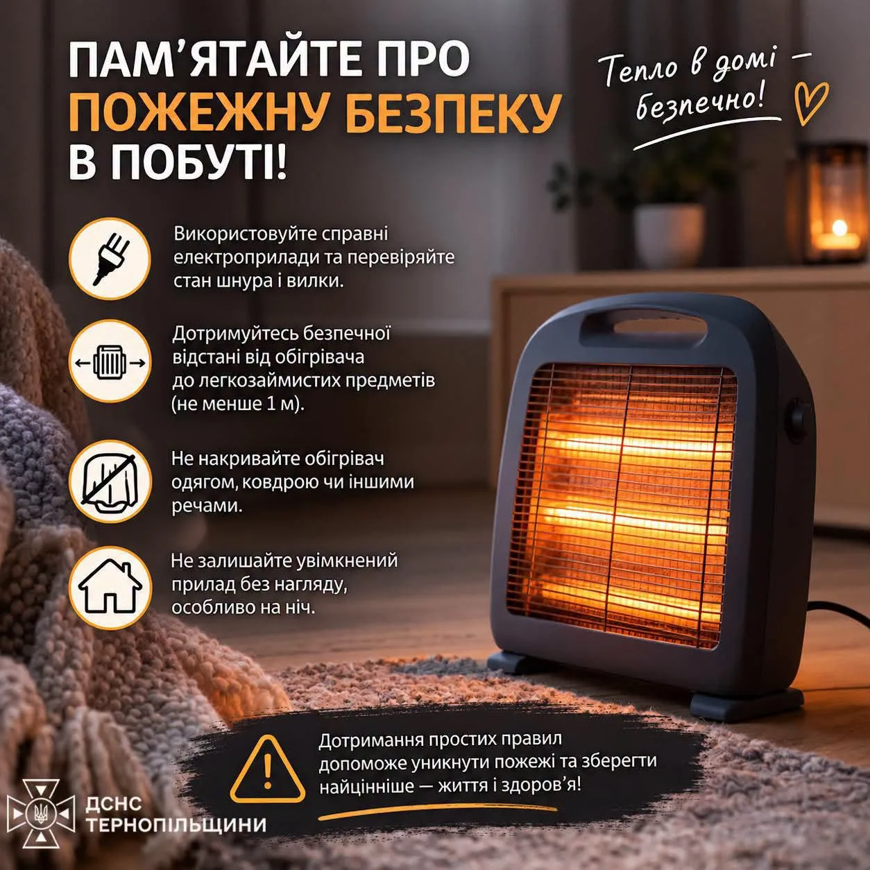 Жителям Тернопільщини нагадали правила безпечного користування електрообігрівачами