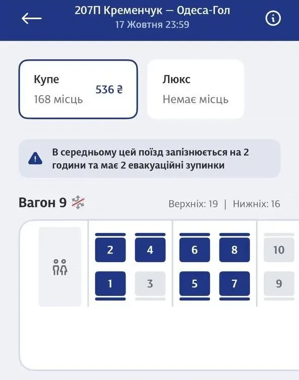 Скільки евакуацій? У застосунку УЗ з'явилася нова підказка для пасажирів