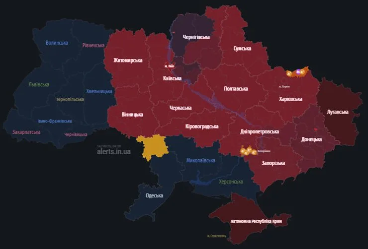 карта воздушных тревог по Украине