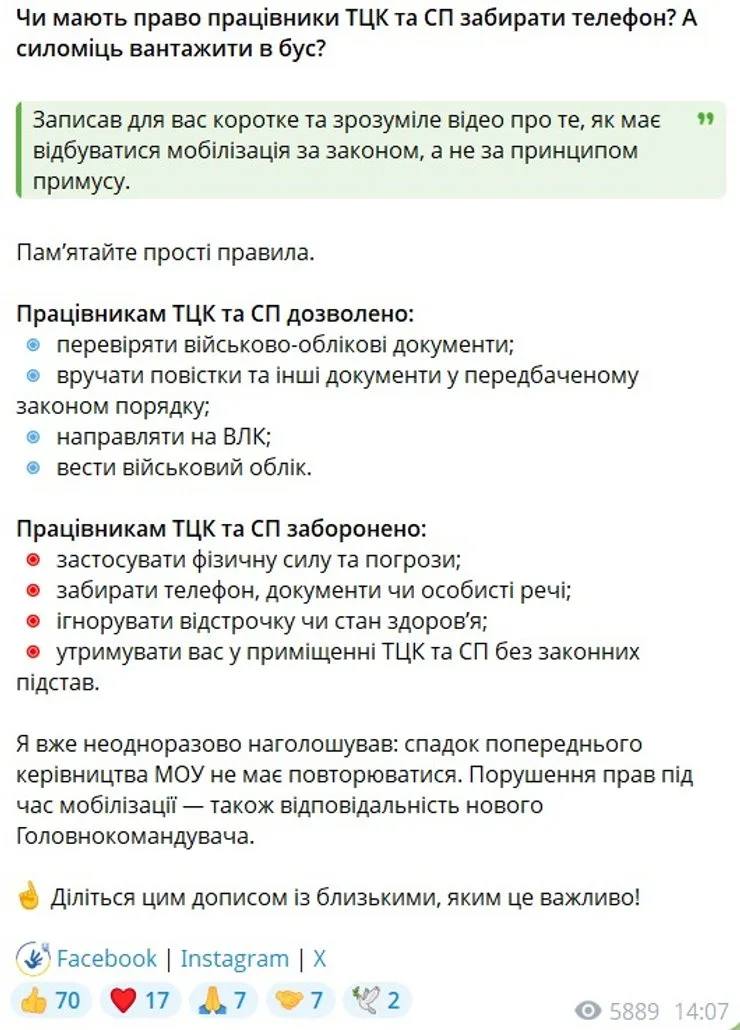 ссылка на пост Лубиннеца о полномочиях ТЦК
