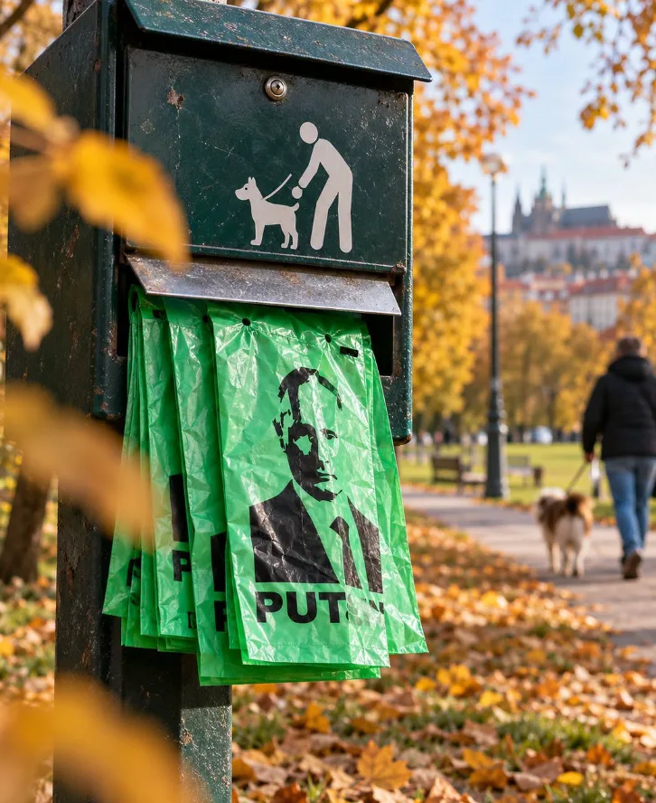 У Чехії продають пакети для собак з портретом Путіна