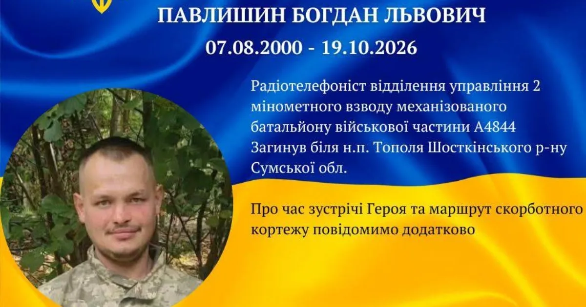 На війні загинув 26-річний захисник з Долинщини Богдан Павлишин