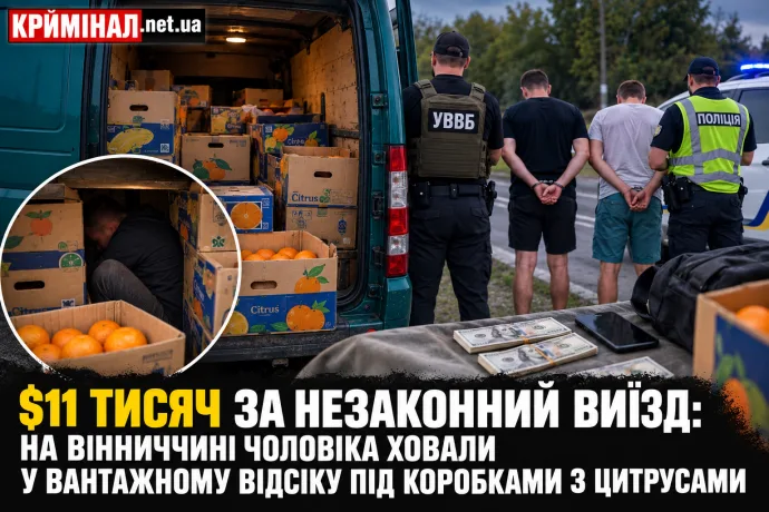 $11 тисяч за незаконний виїзд: на Вінниччині чоловіка ховали у вантажному відсіку під коробками з цитрусами