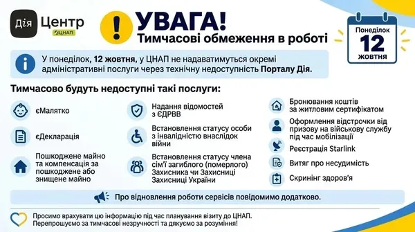 Відстрочка, витяг про несудимість і не тільки: у Луцькому ЦНАПі 12 жовтня не надаватимуть частину послуг
